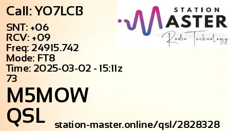 QSL Card for M5MOW QSO with YO7LCB