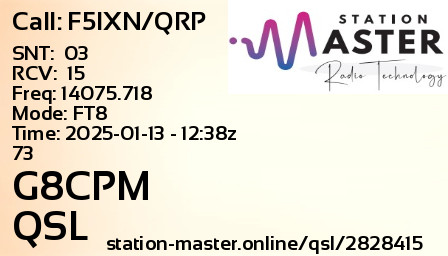 QSL Card for G8CPM QSO with F5IXN/QRP