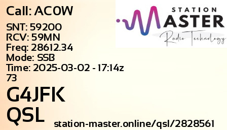 QSL Card for G4JFK QSO with AC0W