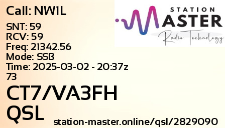 QSL Card for CT7/VA3FH QSO with NW1L