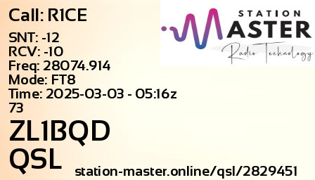 QSL Card for ZL1BQD QSO with R1CE