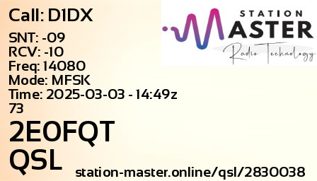 QSL Card for 2E0FQT QSO with D1DX