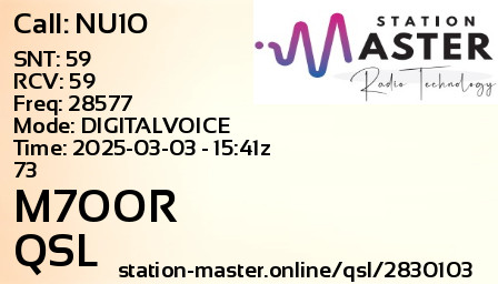 QSL Card for M7OOR QSO with NU1O