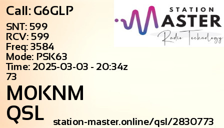 QSL Card for M0KNM QSO with G6GLP