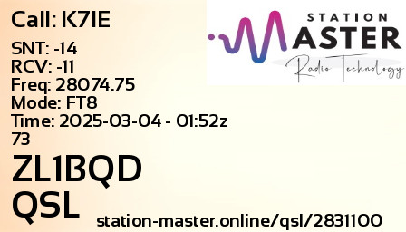 QSL Card for ZL1BQD QSO with K7IE