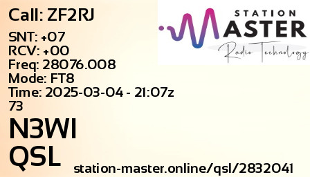 QSL Card for N3WI QSO with ZF2RJ