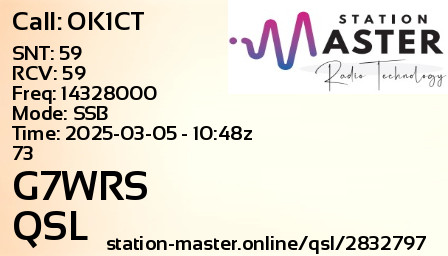 QSL Card for G7WRS QSO with OK1CT