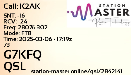 QSL Card for G7KFQ QSO with K2AK