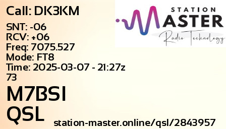 QSL Card for M7BSI QSO with DK3KM