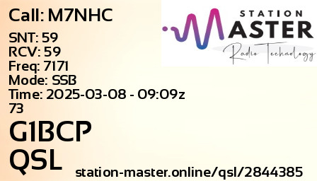 QSL Card for G1BCP QSO with M7NHC