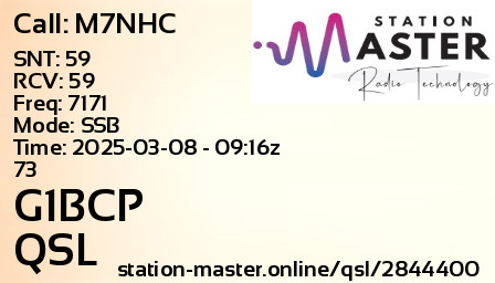 QSL Card for G1BCP QSO with M7NHC