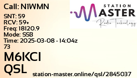 QSL Card for M6KCI QSO with N1WMN