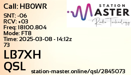 QSL Card for LB7XH QSO with HB0WR