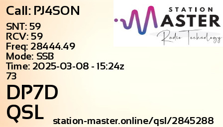 QSL Card for DP7D QSO with PJ4SON