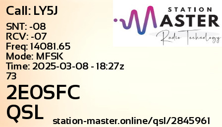 QSL Card for 2E0SFC QSO with LY5J