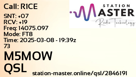 QSL Card for M5MOW QSO with R1CE