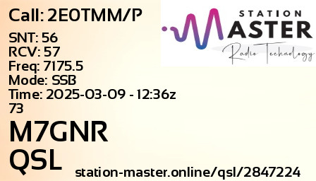 QSL Card for M7GNR QSO with 2E0TMM/P