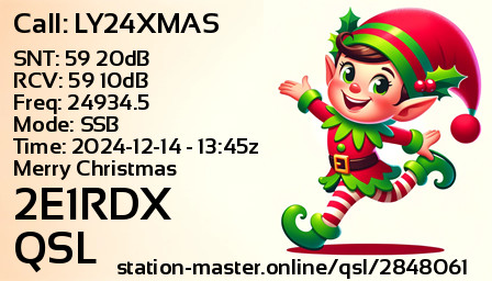 QSL Card for 2E1RDX QSO with LY24XMAS