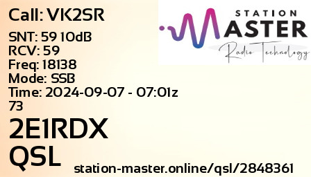 QSL Card for 2E1RDX QSO with VK2SR