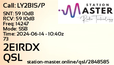 QSL Card for 2E1RDX QSO with LY2BIS/P