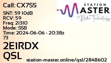 QSL Card for 2E1RDX QSO with CX7SS