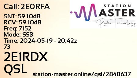 QSL Card for 2E1RDX QSO with 2E0RFA