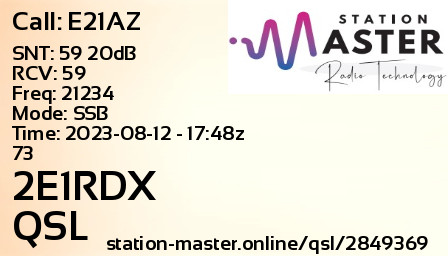 QSL Card for 2E1RDX QSO with E21AZ