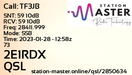 QSL Card for 2E1RDX QSO with TF3JB