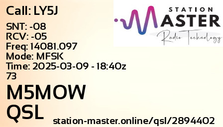 QSL Card for M5MOW QSO with LY5J