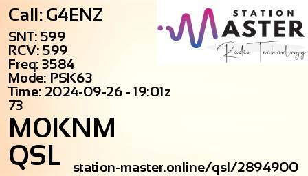QSL Card for M0KNM QSO with G4ENZ