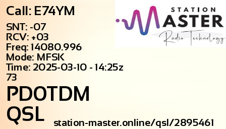 QSL Card for PD0TDM QSO with E74YM