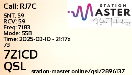 QSL Card for 7Z1CD QSO with RJ7C
