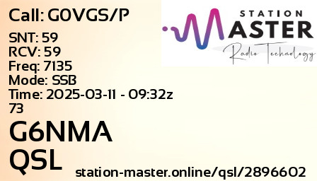 QSL Card for G6NMA QSO with G0VGS/P