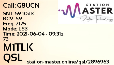 QSL Card for M1TLK QSO with G8UCN