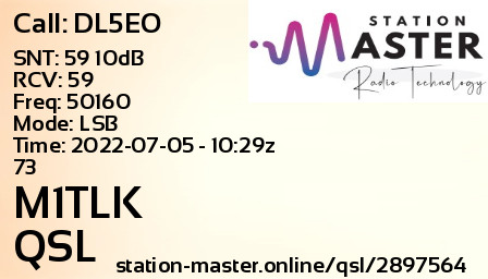 QSL Card for M1TLK QSO with DL5EO