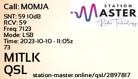 QSL Card for M1TLK QSO with M0MJA