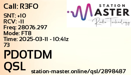 QSL Card for PD0TDM QSO with R3FO