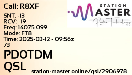 QSL Card for PD0TDM QSO with R8XF