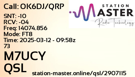 QSL Card for M7UCY QSO with OK6DJ/QRP