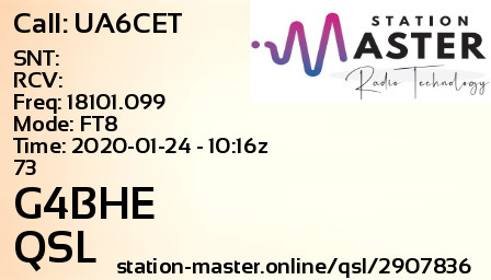 QSL Card for G4BHE QSO with UA6CET
