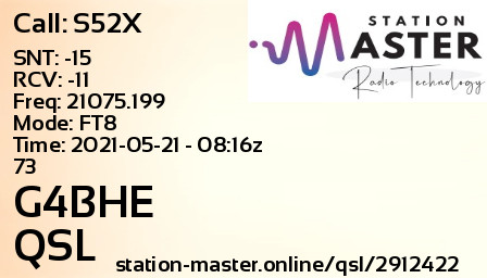 QSL Card for G4BHE QSO with S52X