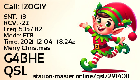 QSL Card for G4BHE QSO with IZ0GIY