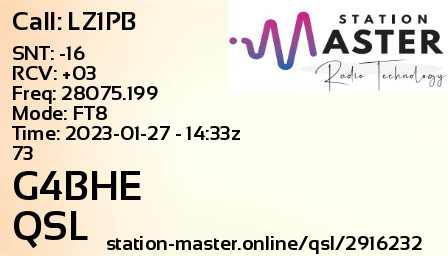 QSL Card for G4BHE QSO with LZ1PB