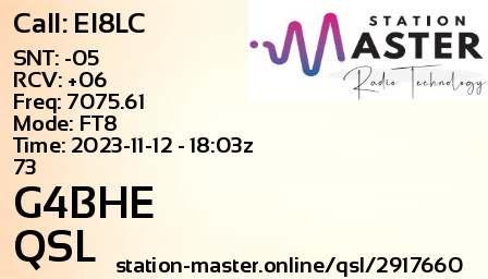 QSL Card for G4BHE QSO with EI8LC