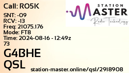 QSL Card for G4BHE QSO with RO5K