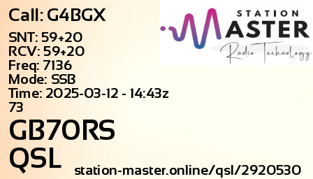QSL Card for GB70RS QSO with G4BGX