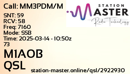 QSL Card for M1AOB QSO with MM3PDM/M