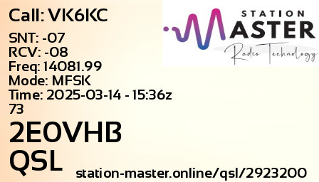 QSL Card for 2E0VHB QSO with VK6KC