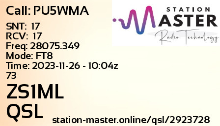 QSL Card for ZS1ML QSO with PU5WMA