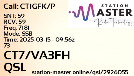 QSL Card for CT7/VA3FH QSO with CT1GFK/P